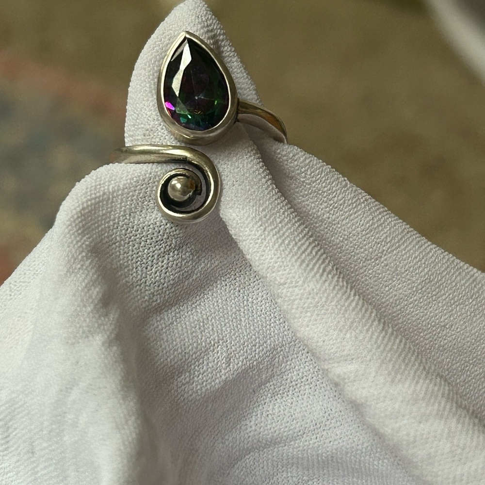 Mystic topaz sterling silver ring